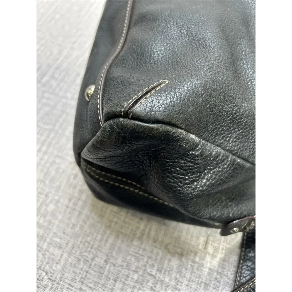 Y2K Tignanello Shoulder Bag Black Pebbled Leather Double Handle Crossbody Strap